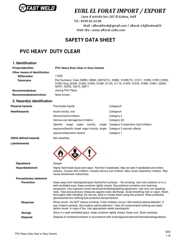SDS FAST WELD PVC Heavy Duty Clear PDF Firefighting Personal Protective Equipment