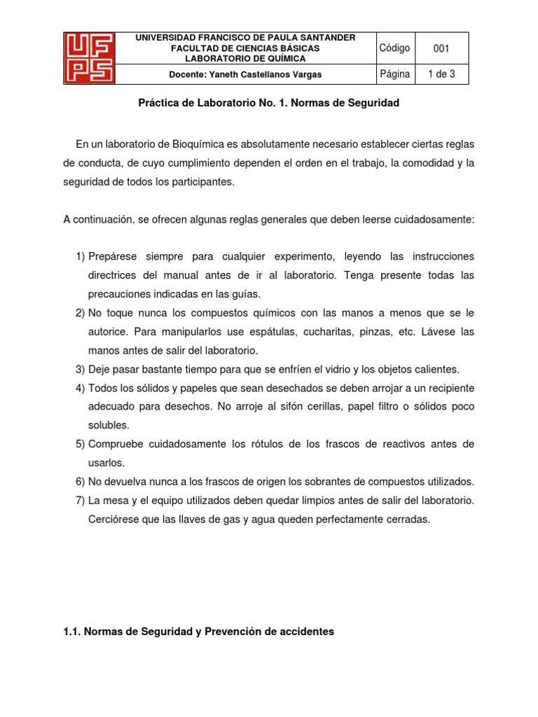 Normas de Seguridad en el Laboratorio | PDF | Laboratorios | Agua