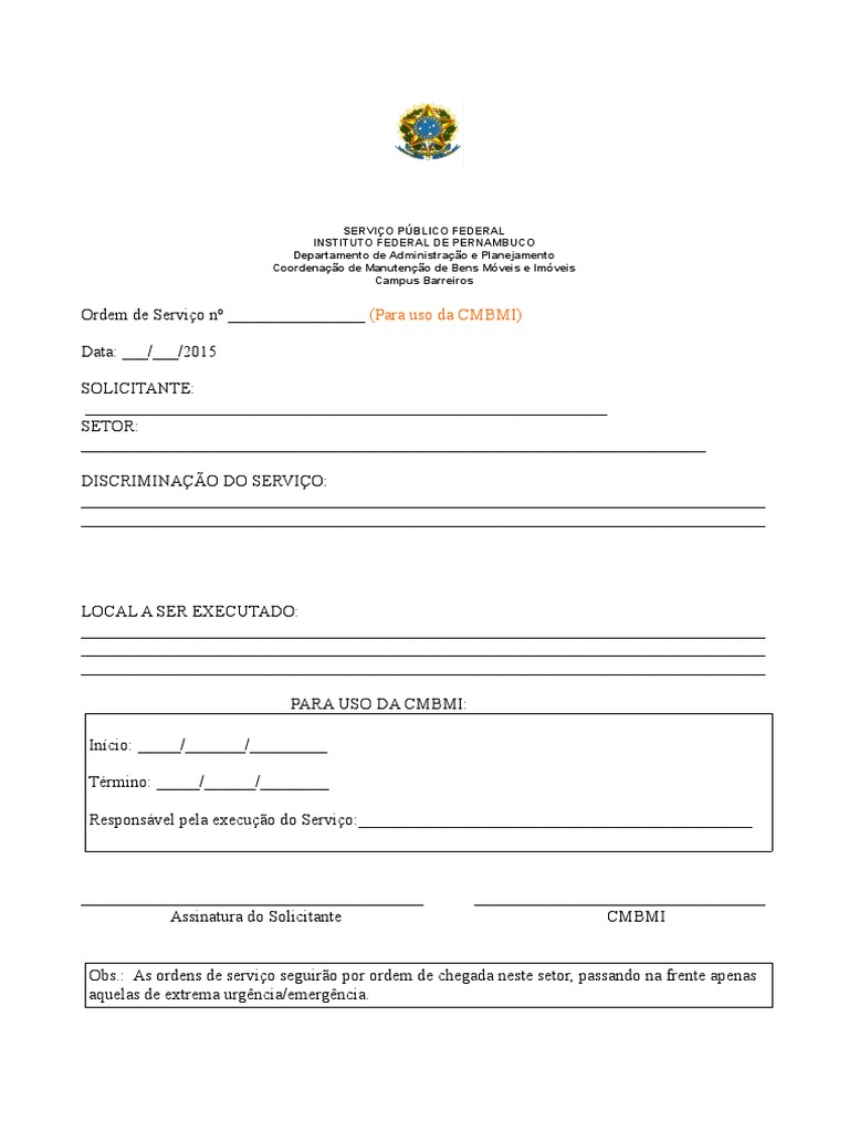 Modelo De Formul rio Para Solicita o De Servi o PDF