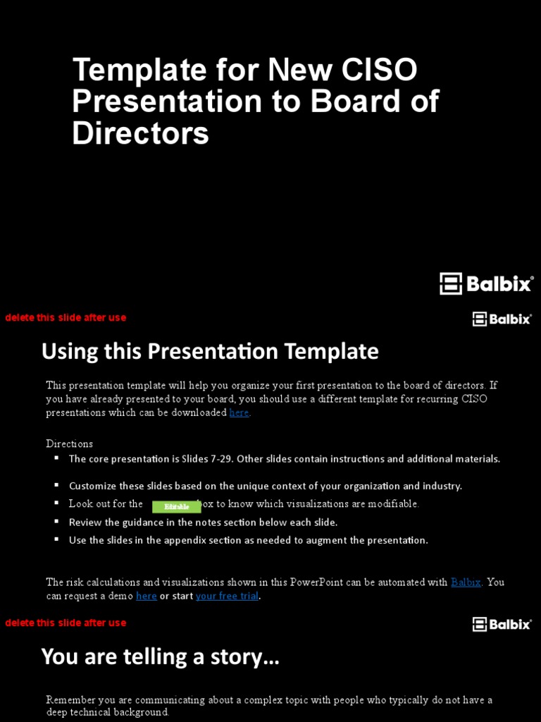 Template For New CISO Presentation To Board of Directors PDF