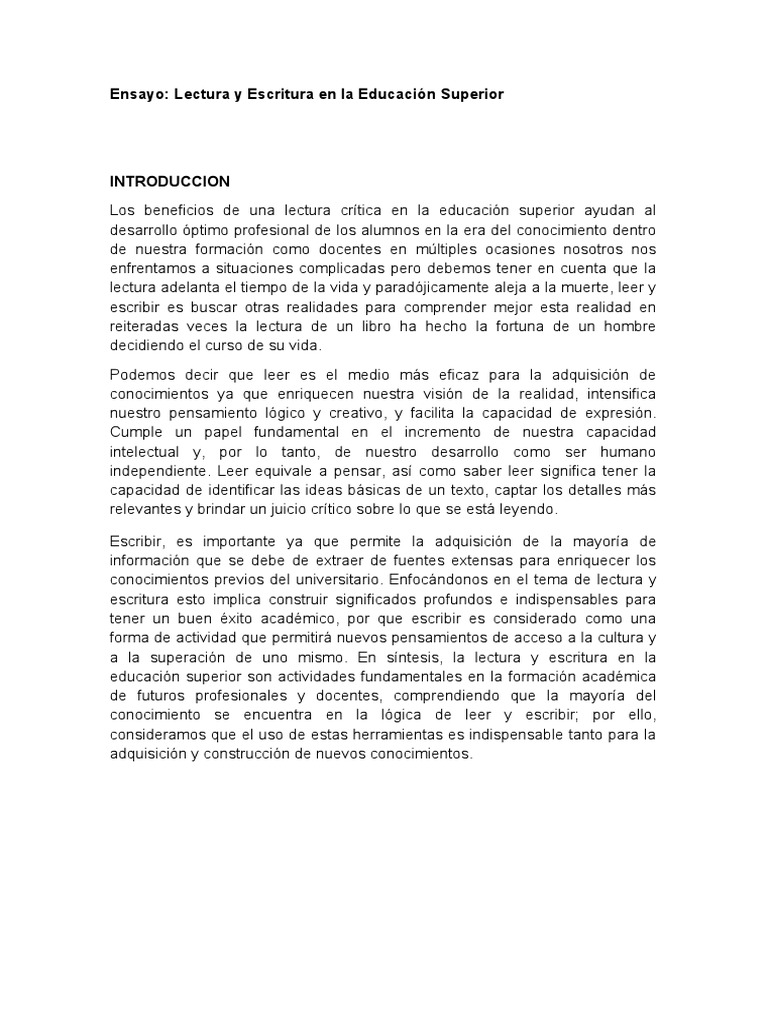 Lectura y Escritura en La Educación Superior | PDF | Aprendizaje ...