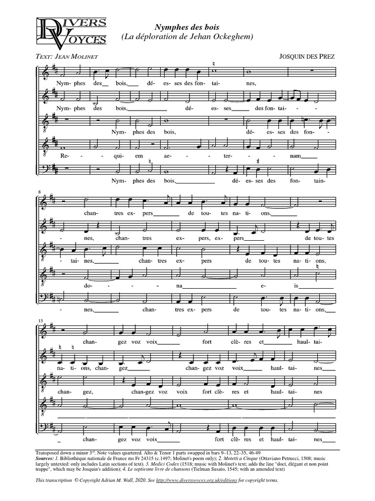 5293811052796301761allejosquin Des Prez Nymphes Des Bois Lamentation For Okeghem Chtml