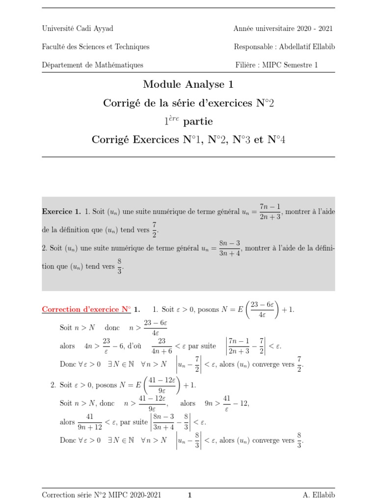 Corr TD2 1erePartieAnalyse1MIPC2021 | PDF | Mathématiques | Analyse ...