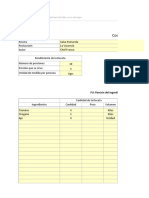 Planilla de Excel de Costo de Recetas Por Porciones