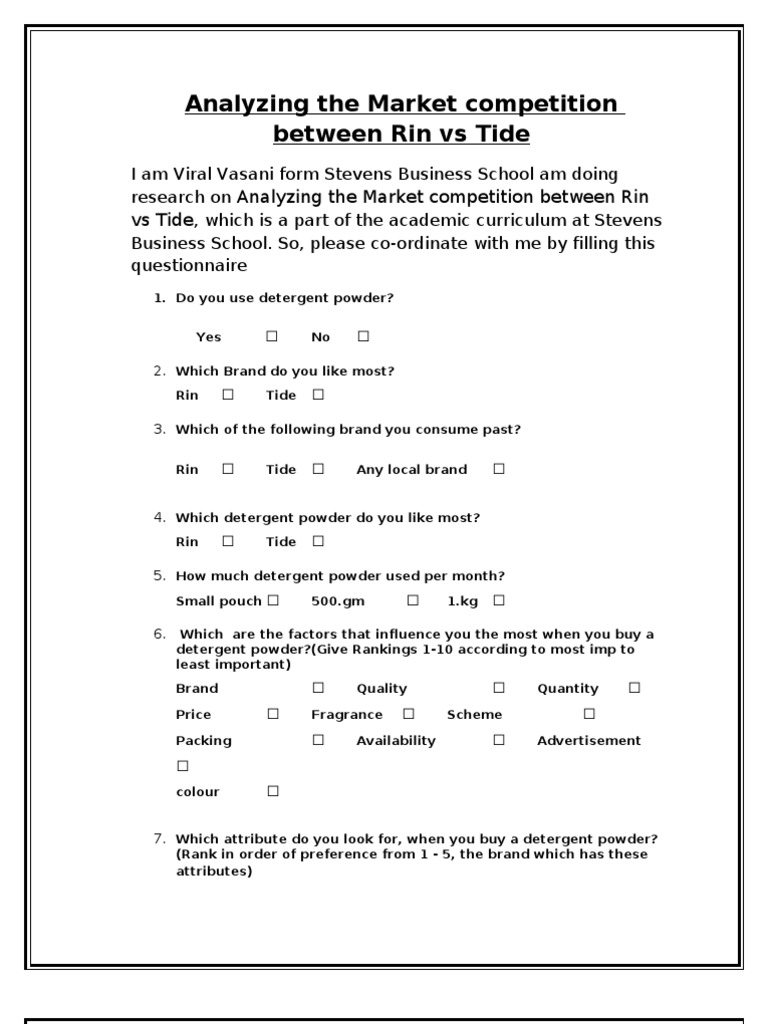 Rin vs Tide Market Competition Survey | PDF | Self-Improvement