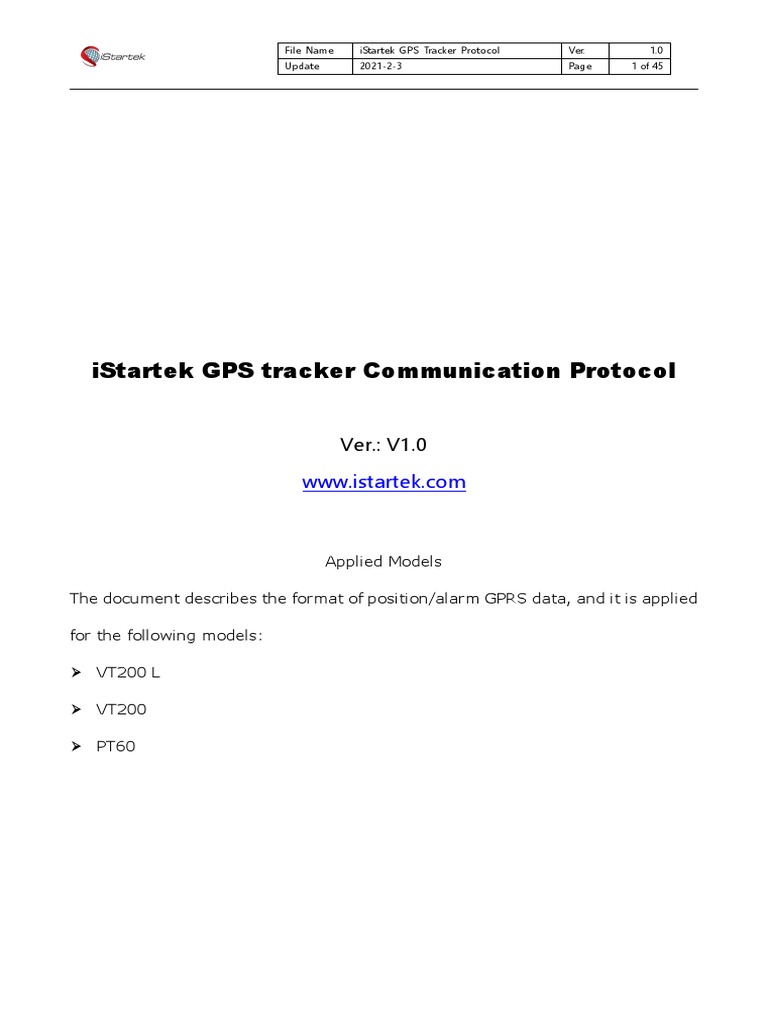Istartek GPS Tracker Communication Protocol V1.01 PDF General