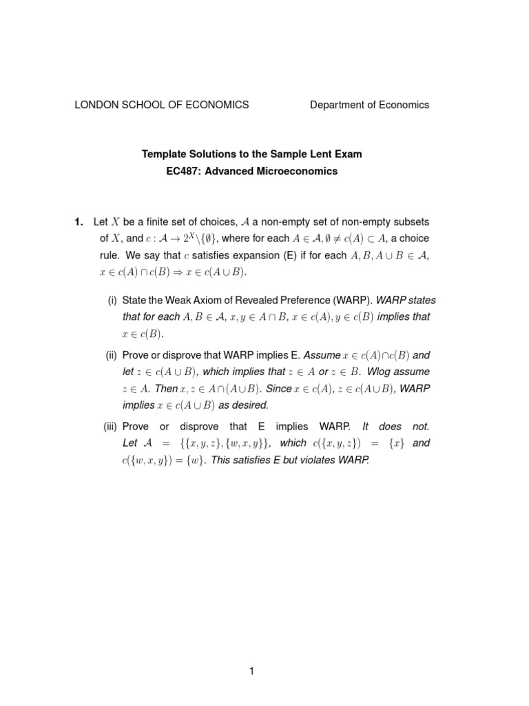 EC487: Advanced Microeconomics Exam Solutions | PDF | Economic Equilibrium | Gaming