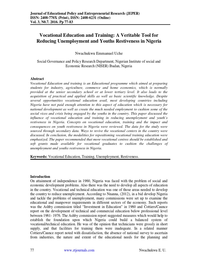 Vocational Education's Role in Reducing Unemployment | PDF | Vocational ...