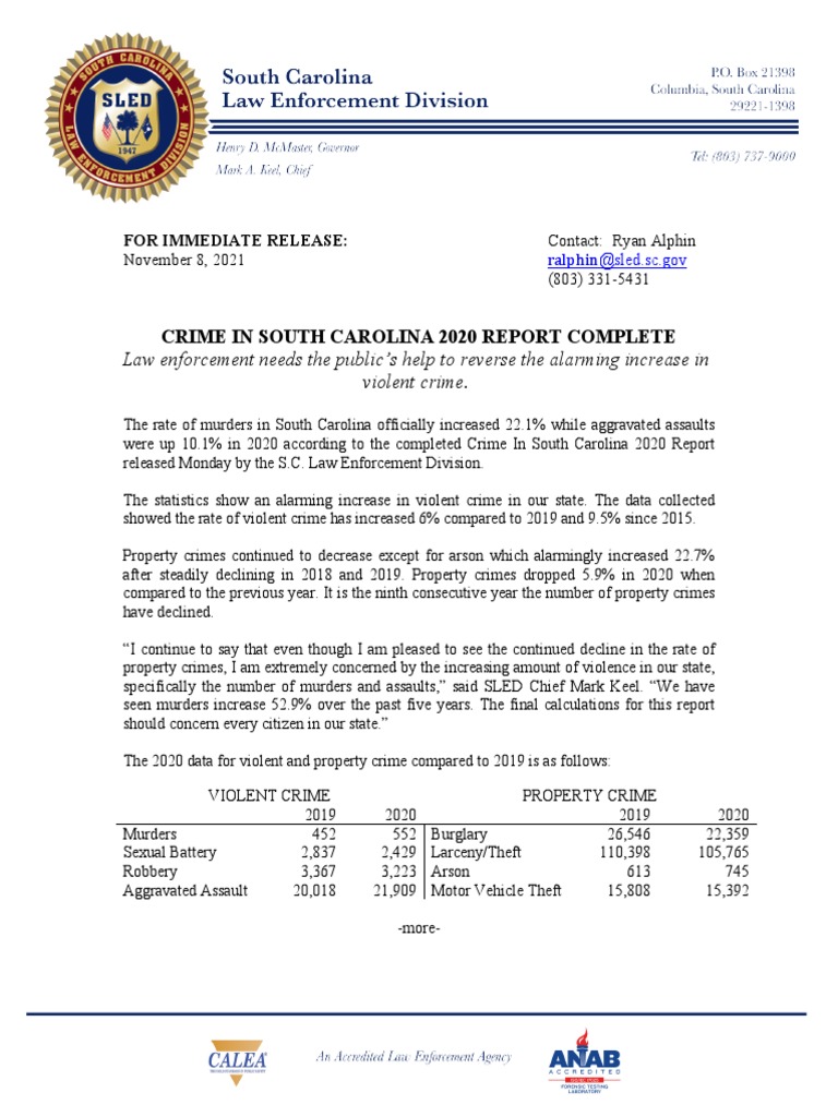 SLED Report PDF Crimes Crime & Violence
