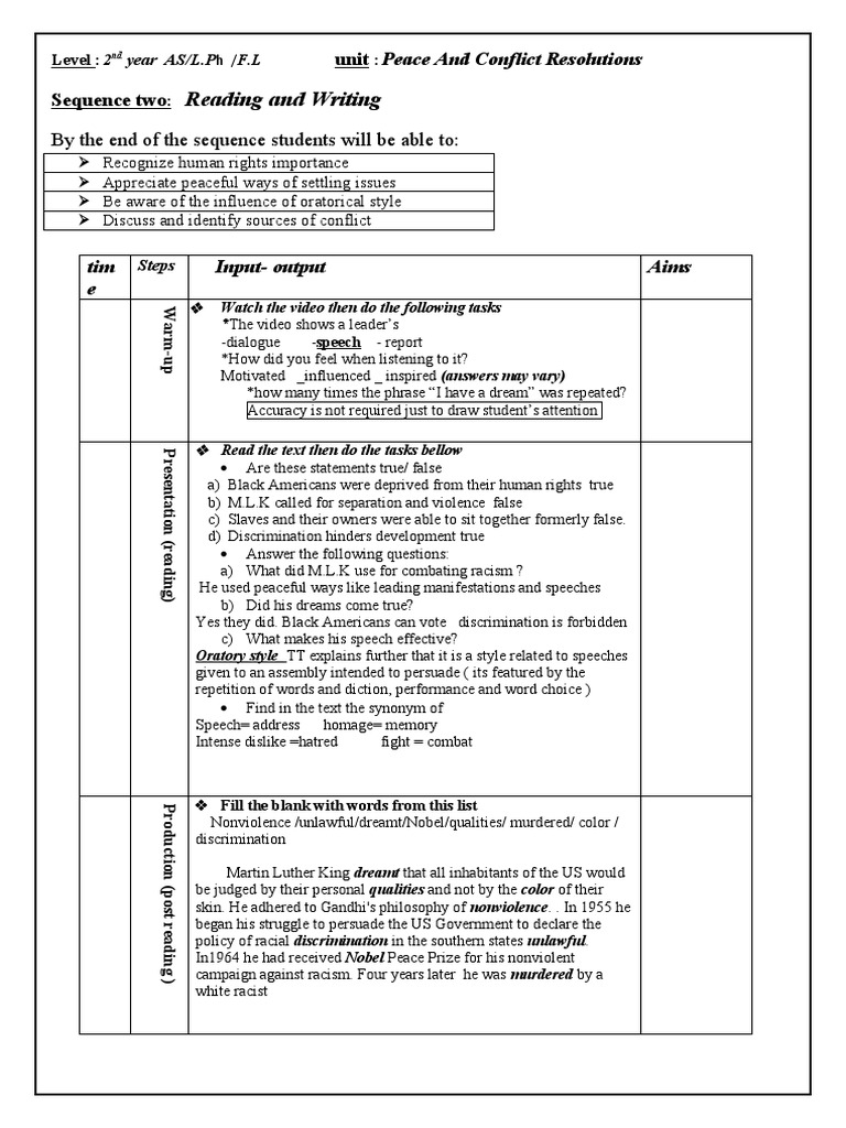 Reading and Writing by The End of The Sequence Students Will Be Able