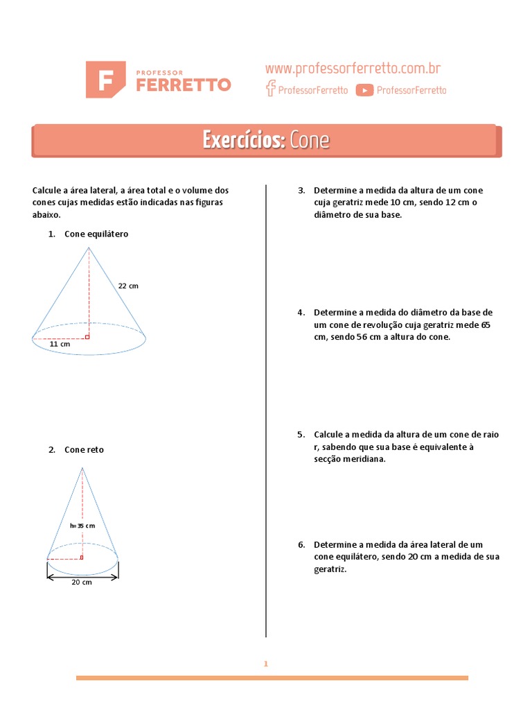 Lista de Exercícios 58 - Cone | PDF | Espaço | Formas geométricas
