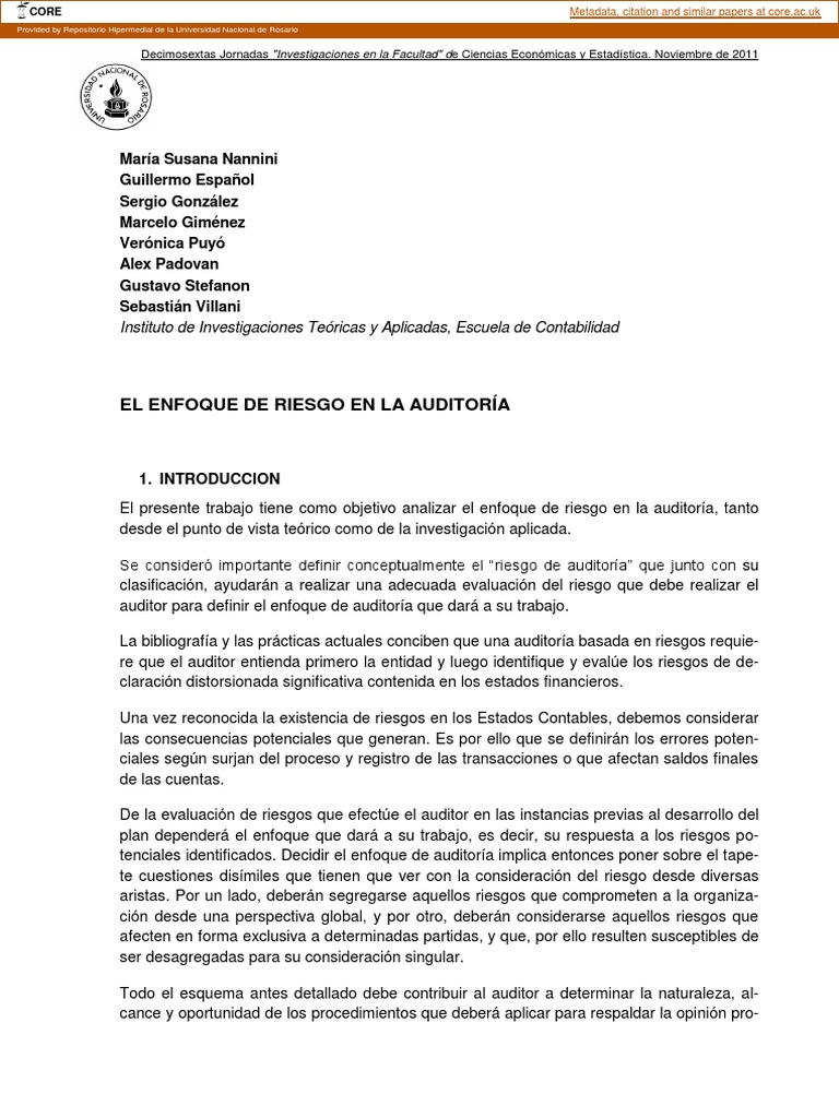 Enfoque de Riesgo en Auditoría Financiera | PDF | Auditoría | Contralor