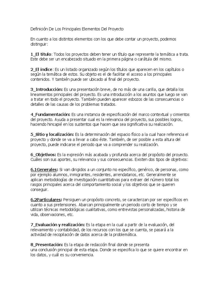 Elementos Clave de un Proyecto | PDF | Evaluación | Presupuesto