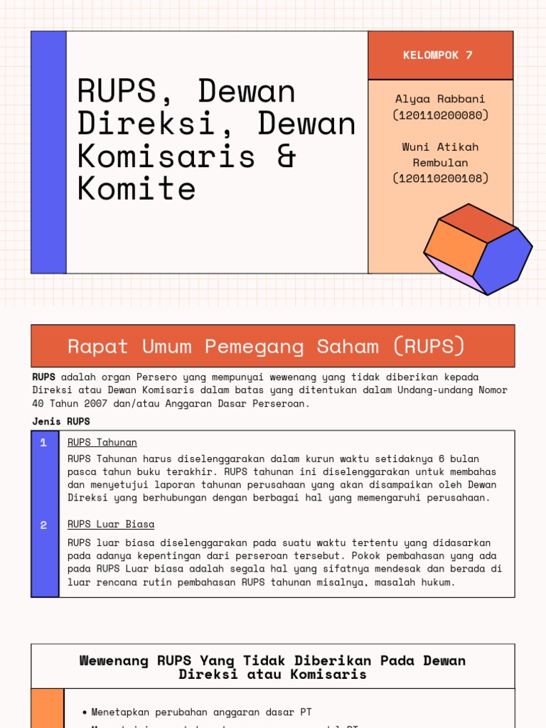 Kelompok 7 - Alyaa&wuni - PPT RUPS, Dewan Direksi, Dewan Komisaris ...