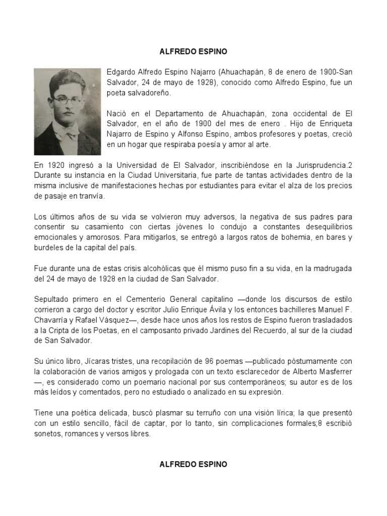 Biografia de Alfredo Espino Claudia Lars PDF Poetas El Salvador