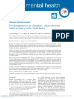 The Development of An Ultra Short Maternal Mental Health Screening Tool in South Africa