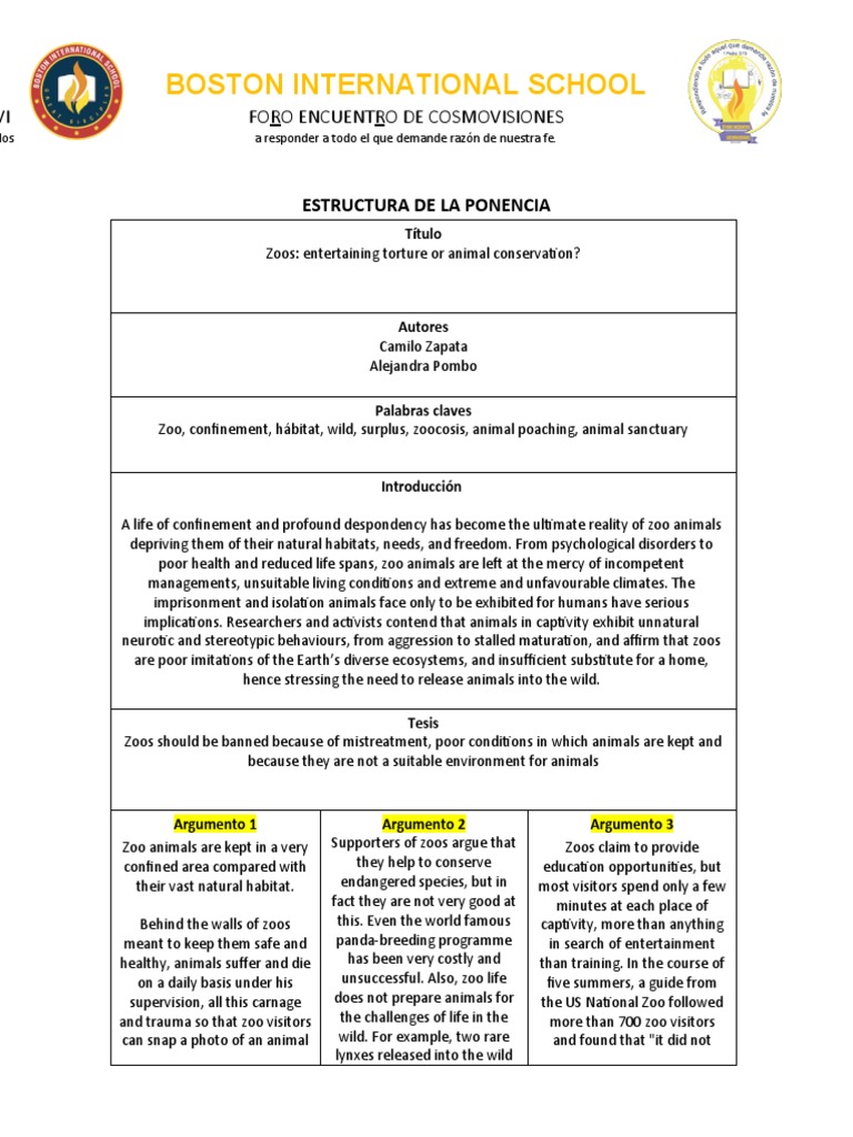 Boston International School: Estructura de La Ponencia | PDF | Zoo ...