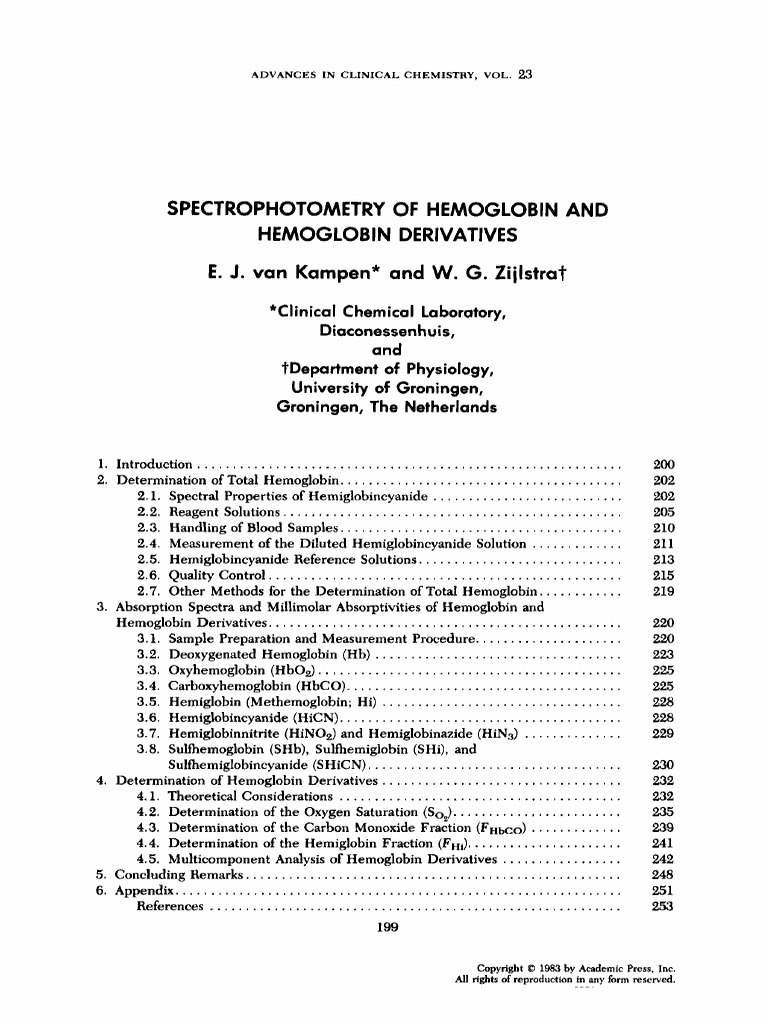 Spectrophotometry of Hemoglobin and PDF Hemoglobin Spectrophotometry