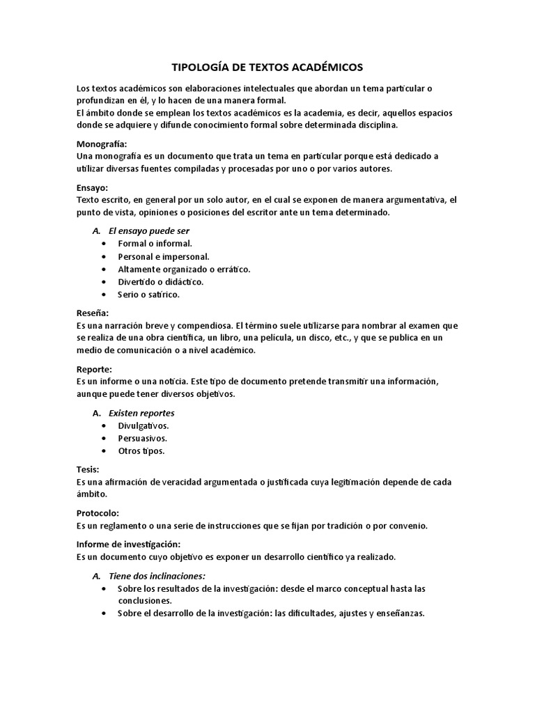 Tipos de Textos Académicos y Características | PDF | Ciencias sociales ...