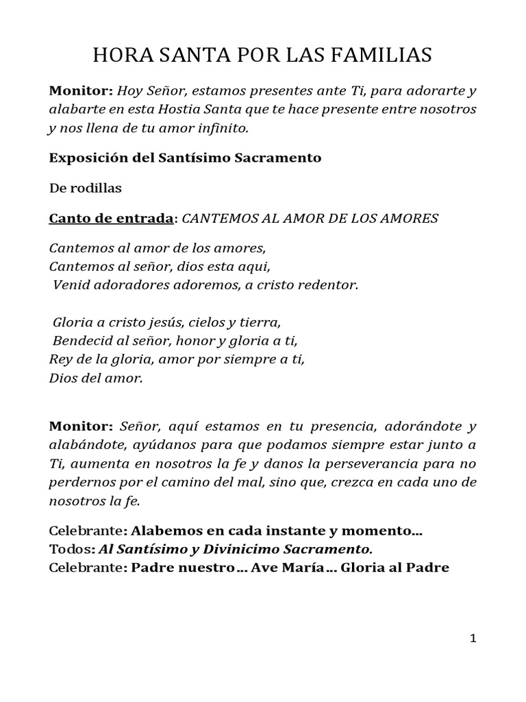 Hora Santa Por Las Familias PDF eucaristía Amor