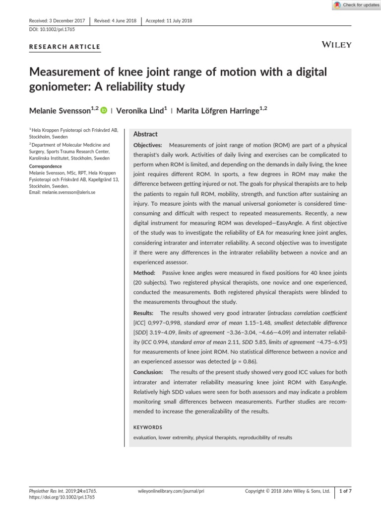 Measurement of Knee Joint Range of Motion With A Digital Goniometer A