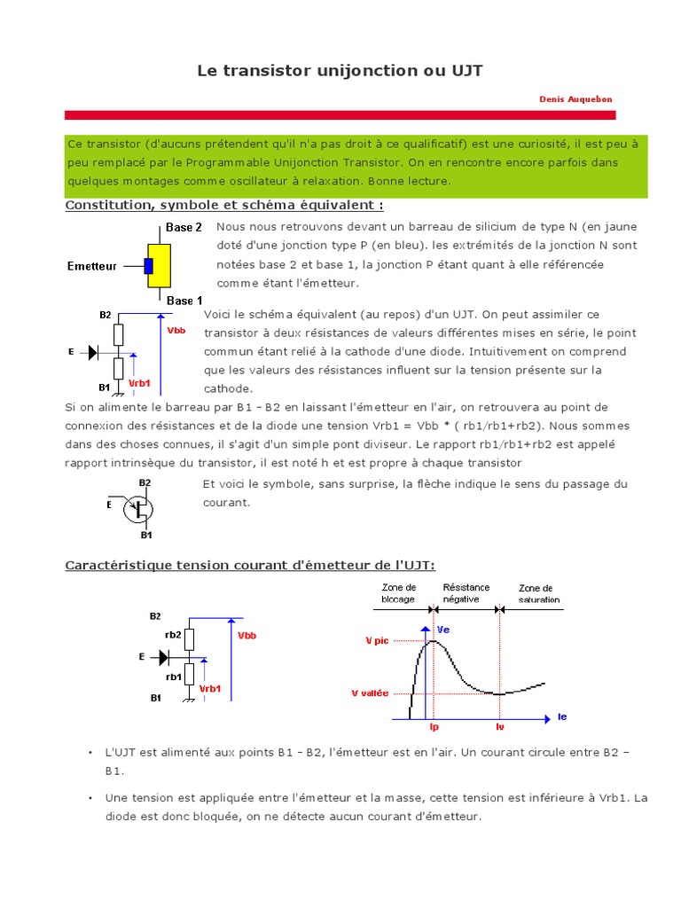 Comment Etablir Un Schema Equivalent De Montage à Transistor Le Transistor Unijonction Ou UJT: Constitution, Symbole Et Schéma Équivalent  | PDF | Transistor bipolaire | Transistor