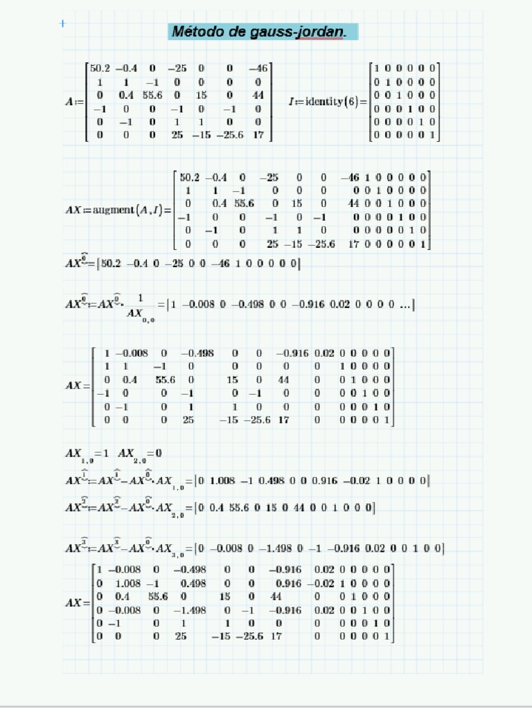 METODO DE GAUSS-JORDAN PTC Mathcad | PDF