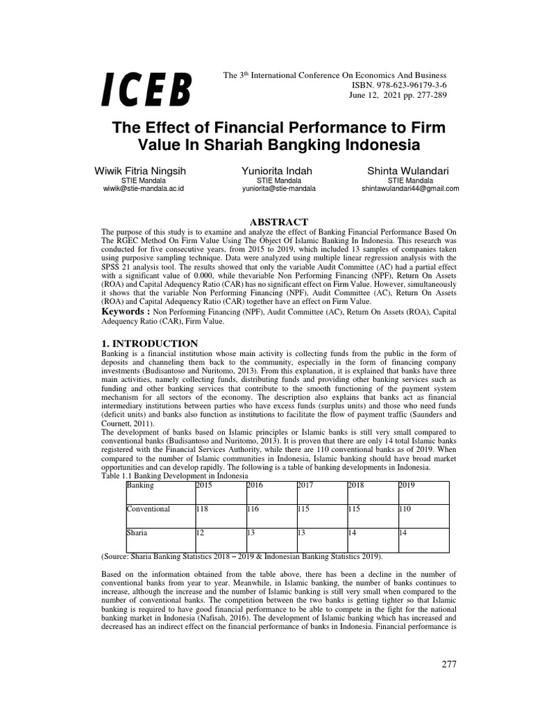The Effect of Financial Performance To Firm Value Is Shariah Banking ...