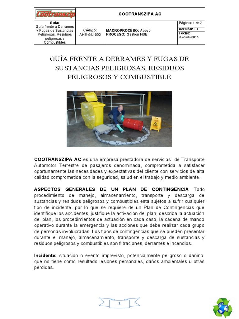Guia de Derrames o Fugas en Las Intalaciones de Coontranszipa | PDF ...