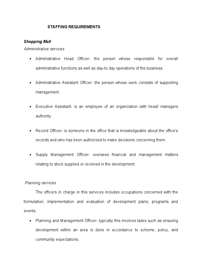 Staffing Requirements PDF Marketing Retail