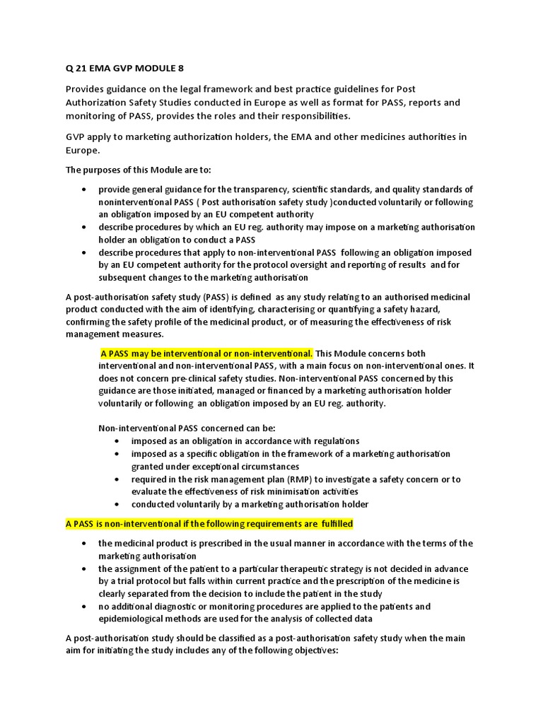EMA GVP Module 8: PASS Guidelines | PDF | Risk | Clinical Medicine