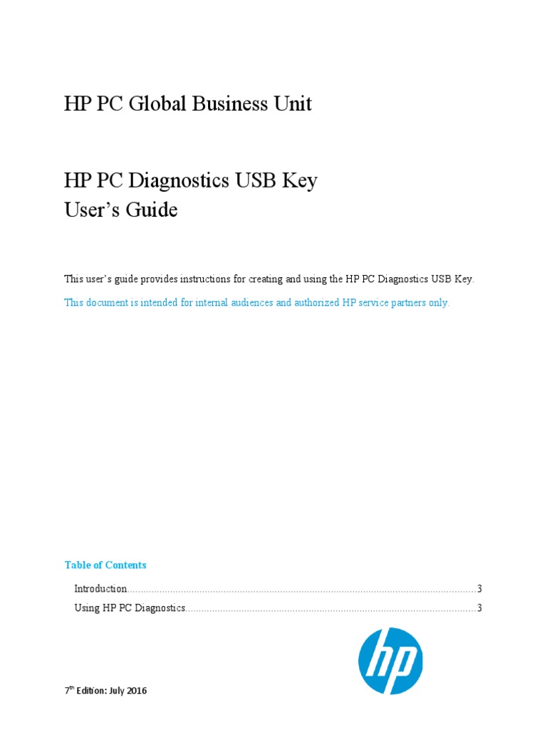 HP PC Diagnostics USB Key Guide | PDF | Bios | Usb Flash Drive