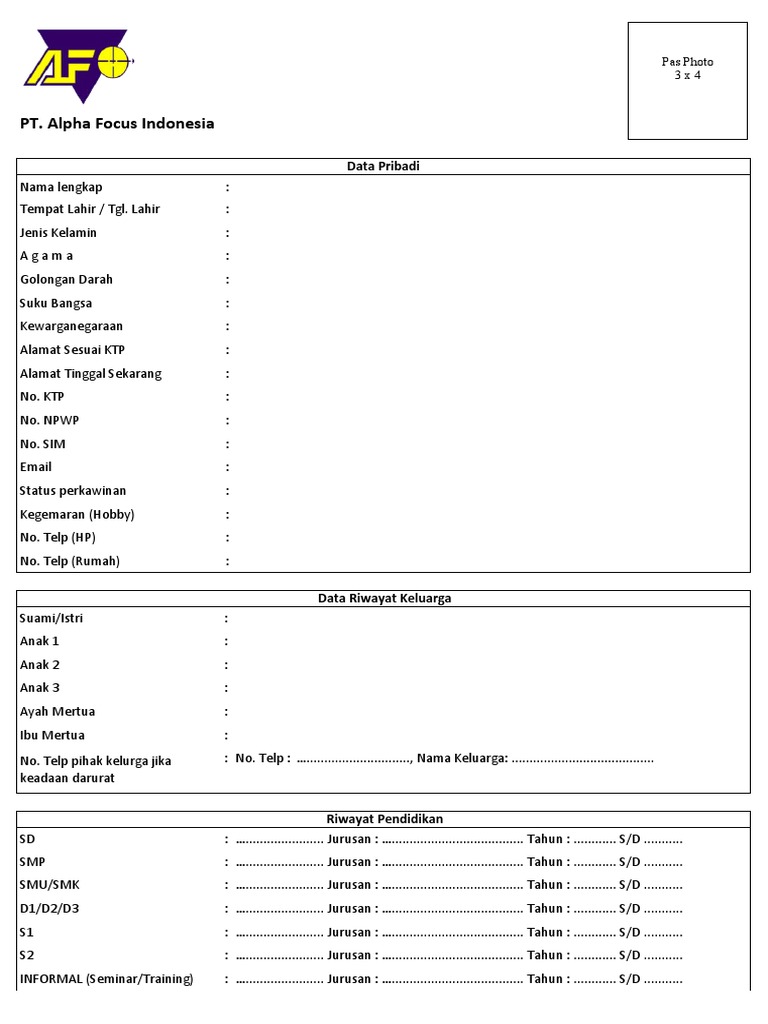 Form Data Diri Karyawan PDF