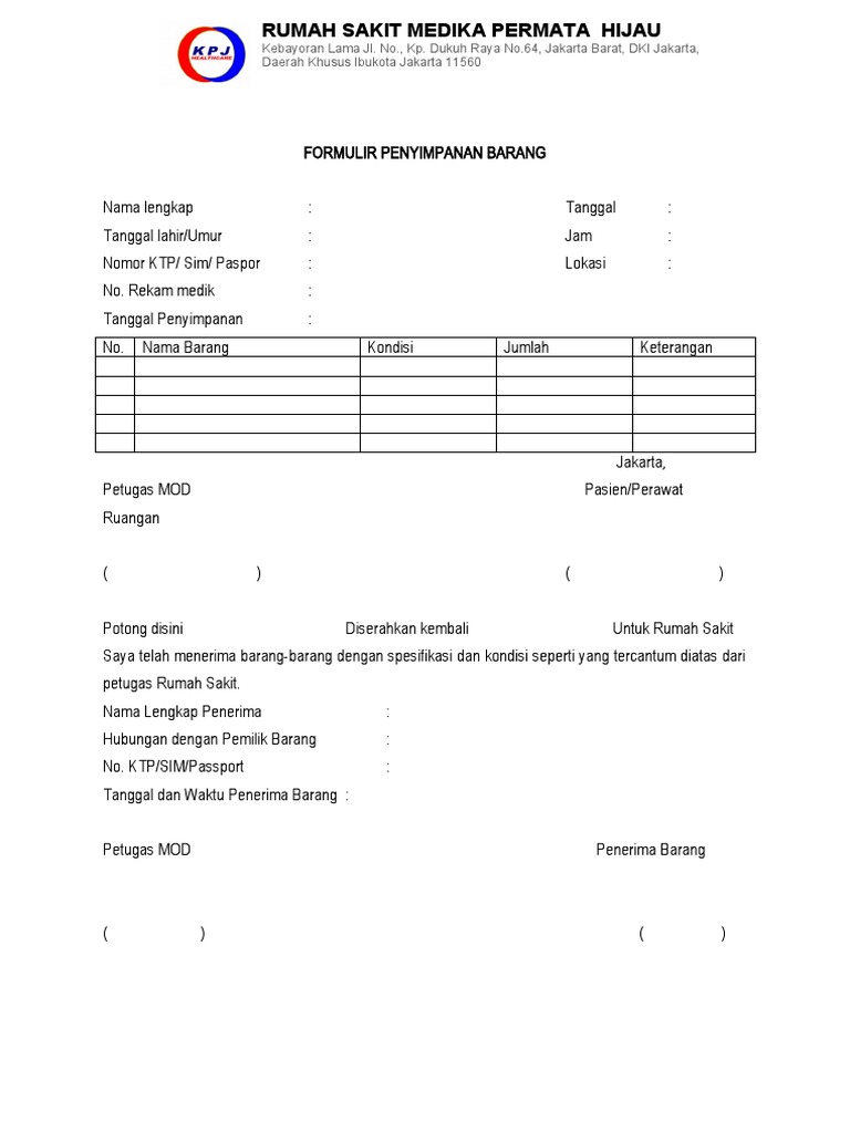 Formulir Penyimpanan Barang | PDF