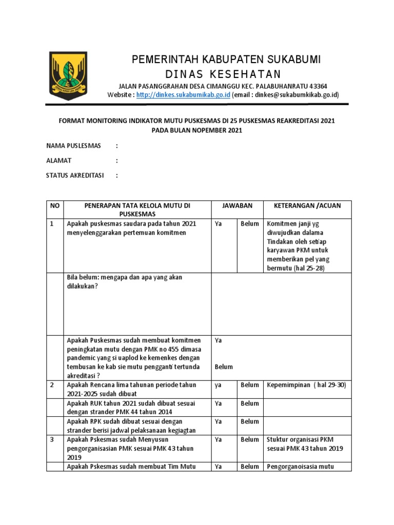 Format Monev Puskesmas 2021 | PDF