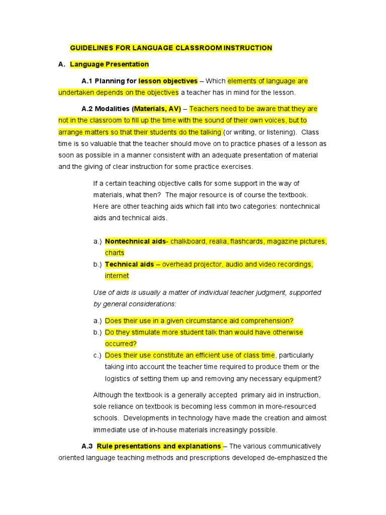 Guidelines For Language Classroom Instruction | PDF | Reading ...