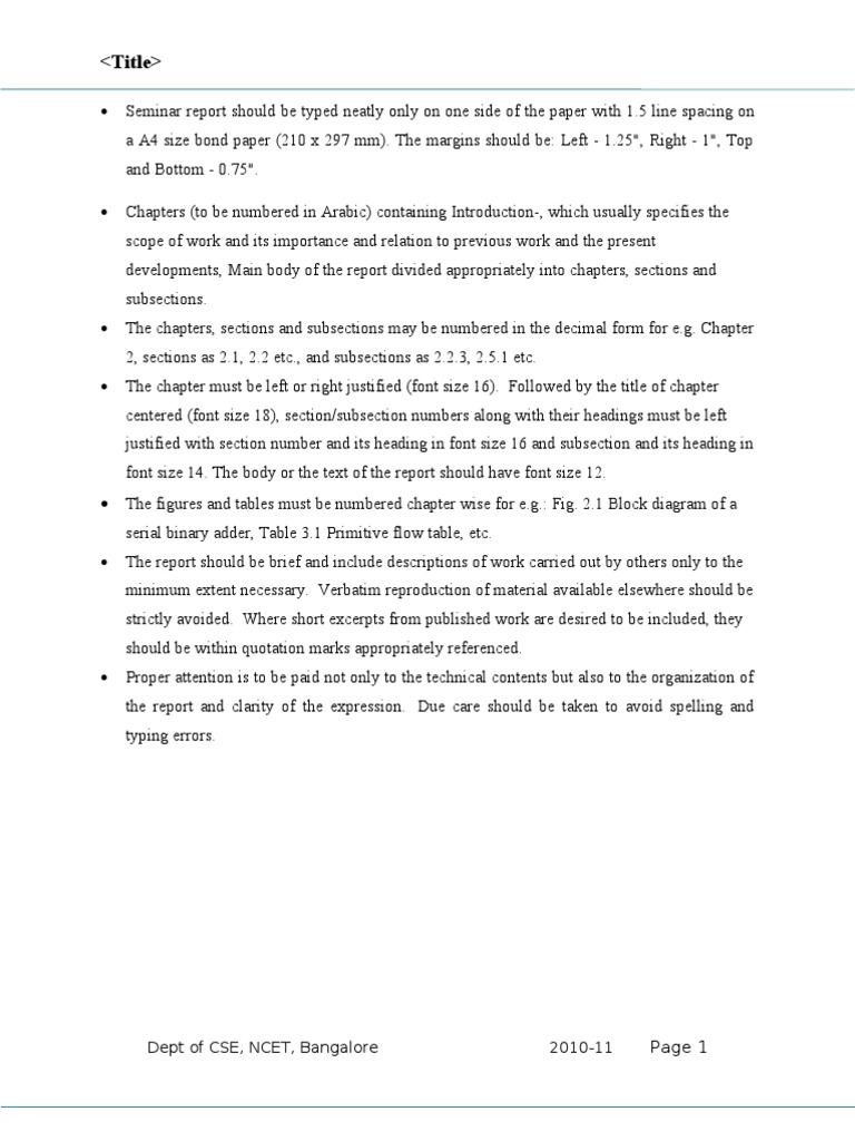 Seminar Report Formatting Guidelines | PDF | Notation | Written ...