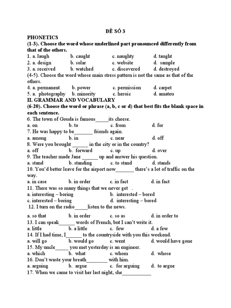 Phonetics and Grammar Practice Test | PDF | Telephone