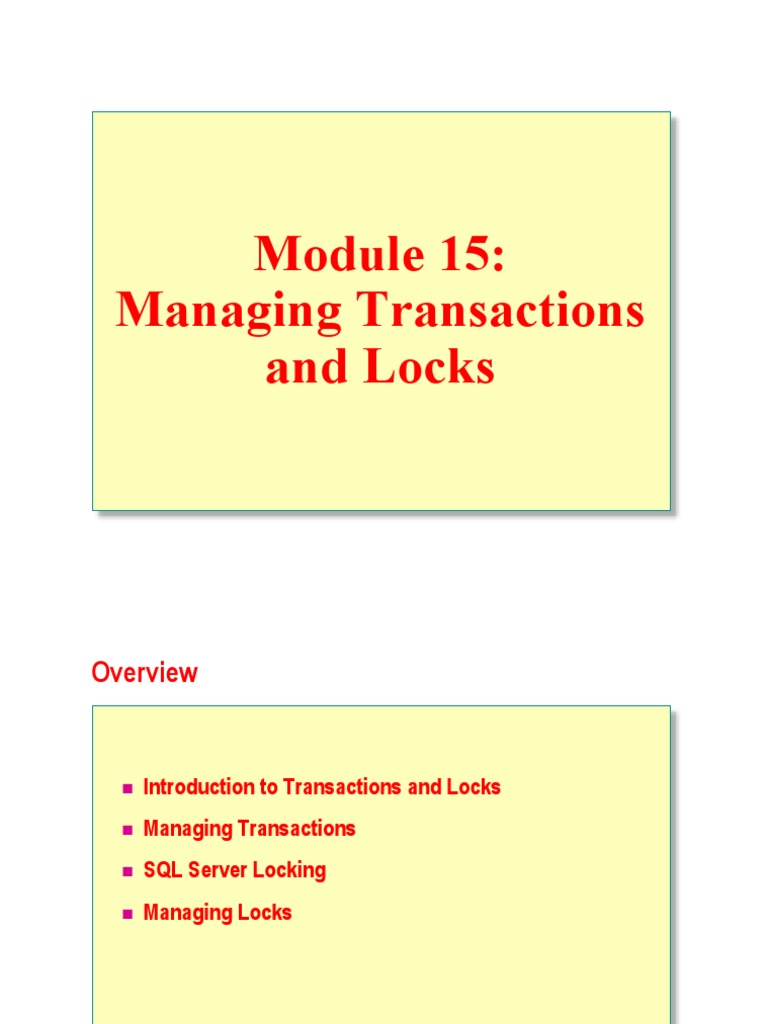 Managing Transactions and Locks PDF Database Transaction Databases