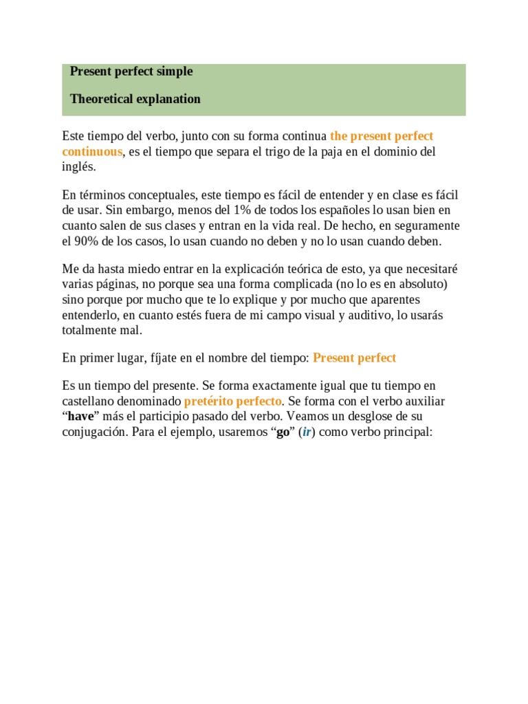 Uso del Presente Perfecto en Inglés | PDF | Verbo | Conjugación gramatical