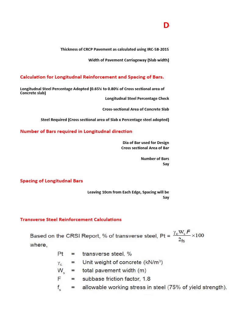 Design of Steel For CRCP Reinforcement (IRC-118-2015) | PDF ...