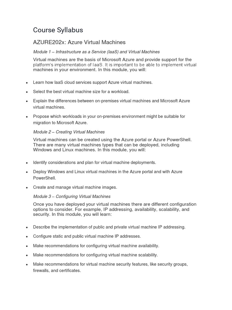 Course Syllabus: AZURE202x: Azure Virtual Machines | PDF | Microsoft ...