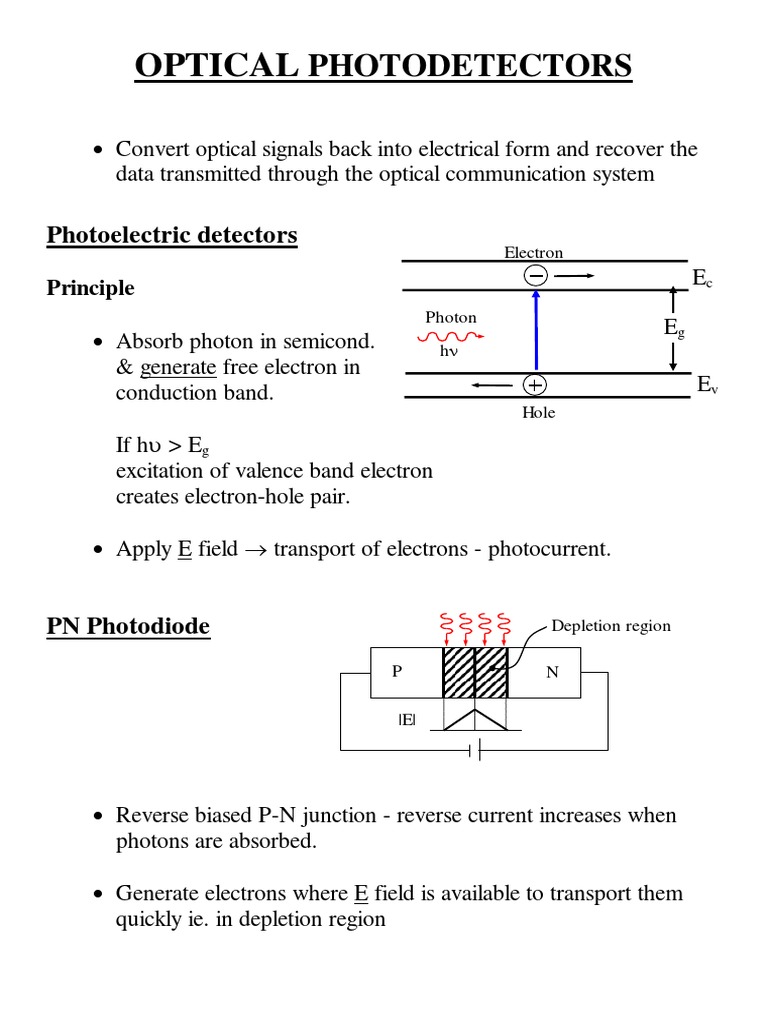 Lec 8 Photodetectors Optical Receivers PDF Semiconductors Electricity