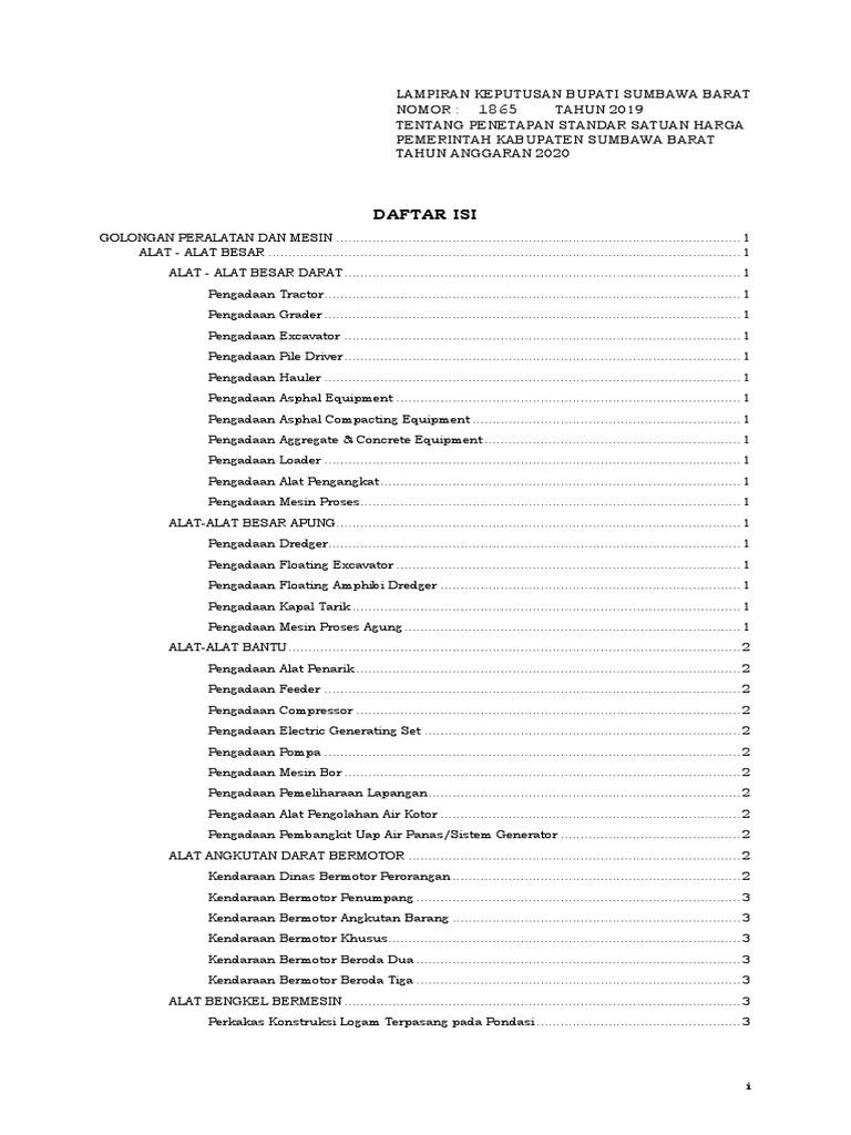 Lampiran SSH Standar Harga 2020 Cetak | PDF