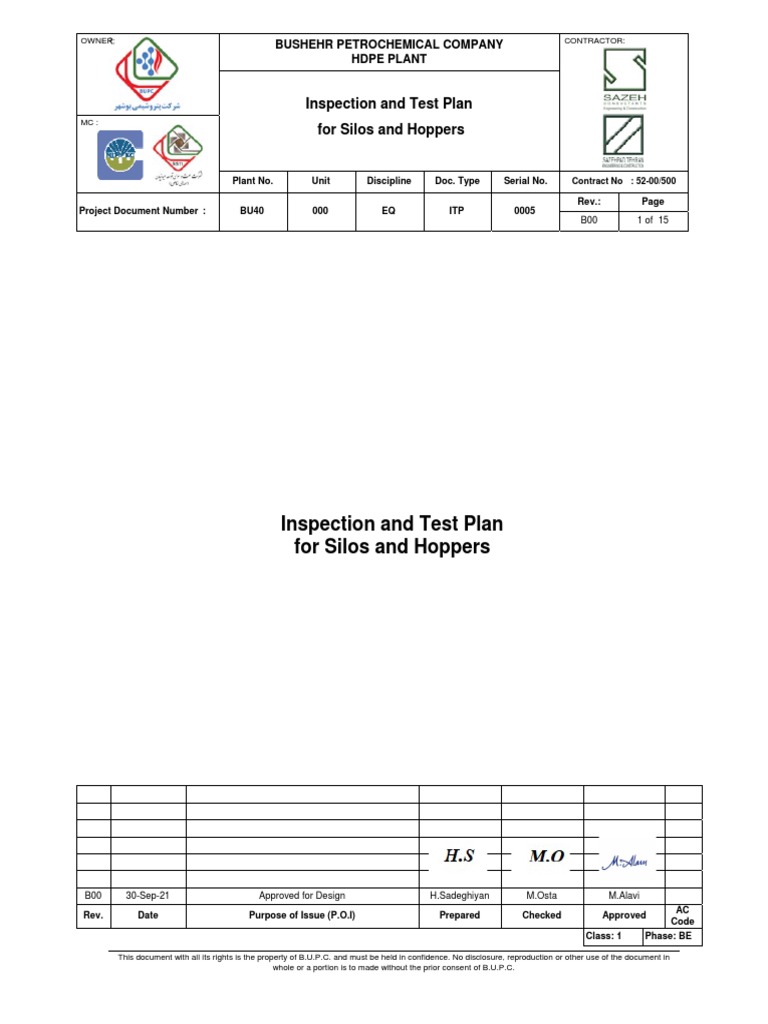 Silo and Hopper Inspection Plan | PDF | Specification (Technical ...