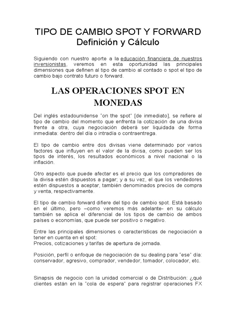 Guía de Tipos de Cambio Spot y Forward | PDF | Tipo de cambio | Moneda
