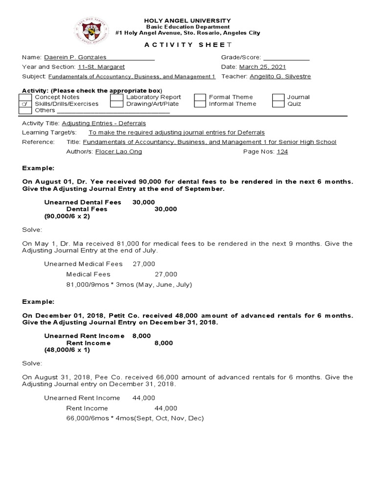 Adjusting Entries for Deferrals | PDF