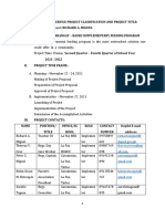 I. Community Service Project Classification and Project Title