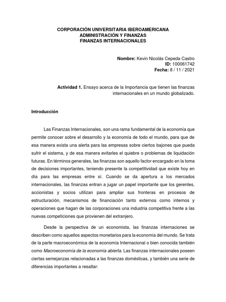 Importancia de las Finanzas Internacionales | PDF | Mercado (economía ...