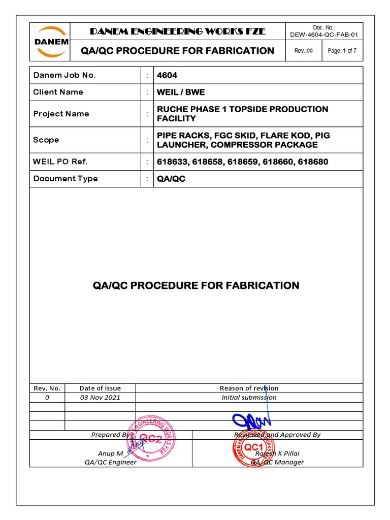 QAQC Procedure For Fabrication | PDF | Welding | Construction